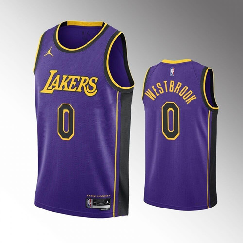 Men's Los Angeles Lakers #0 Russell Westbrook Statement Edition Purple Stitched Basketball Jersey